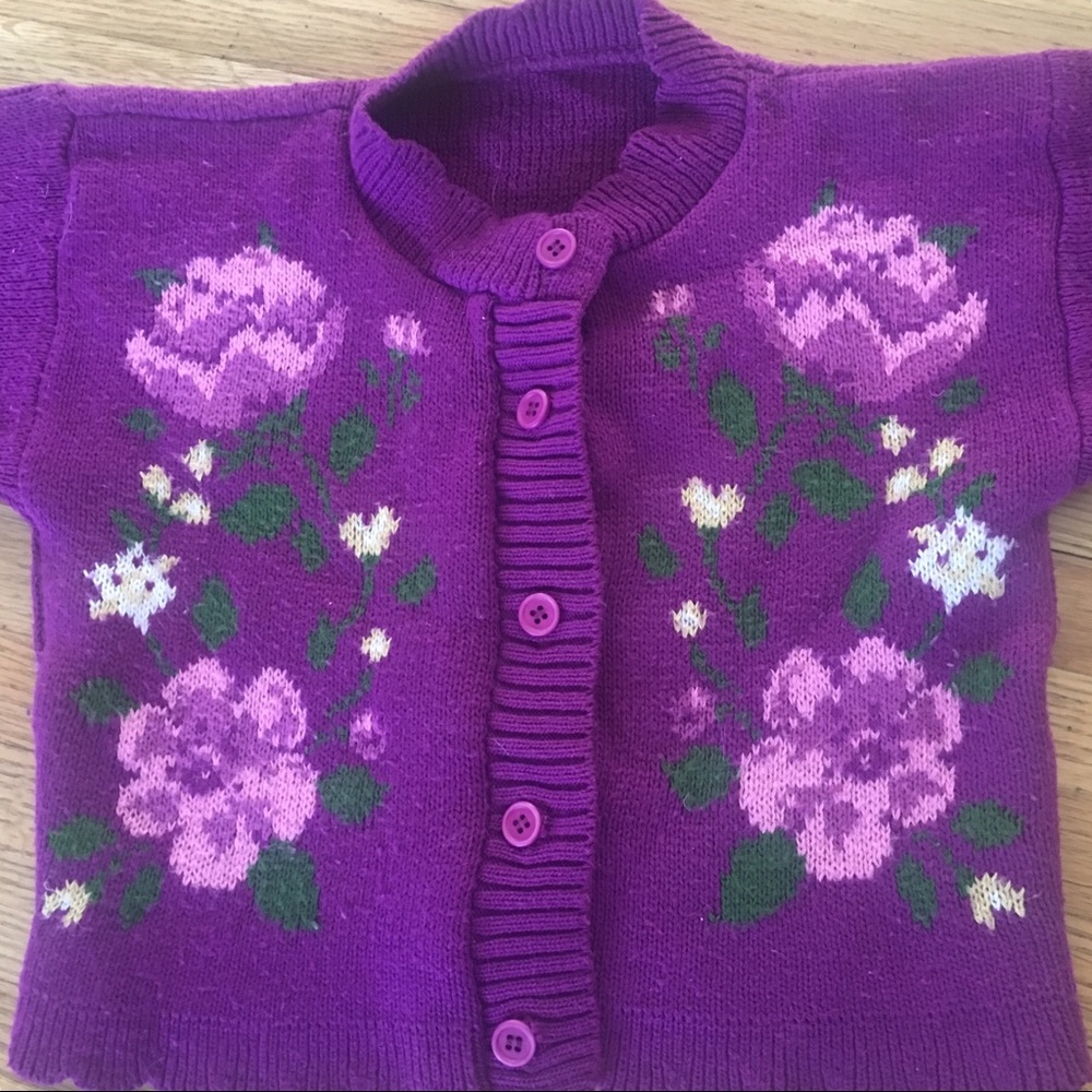 80s intarsia floral knit cropped cardigan